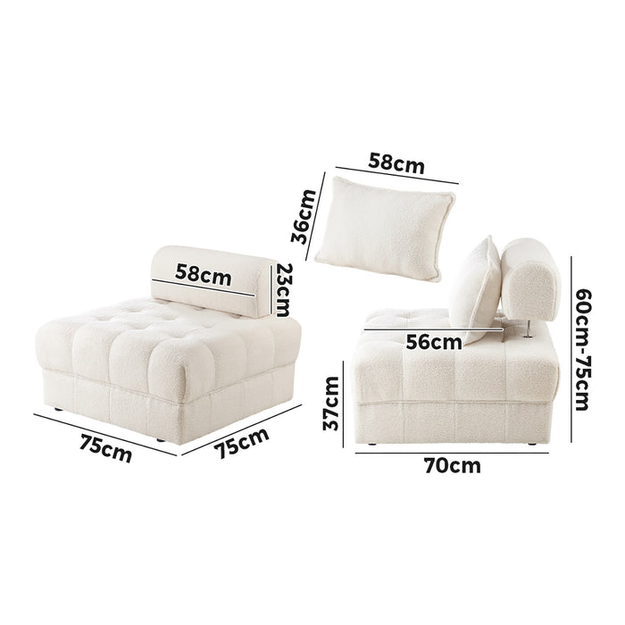 1 Seater Boucle Modular Sofa Lounge Chair Armless Tofu Back White