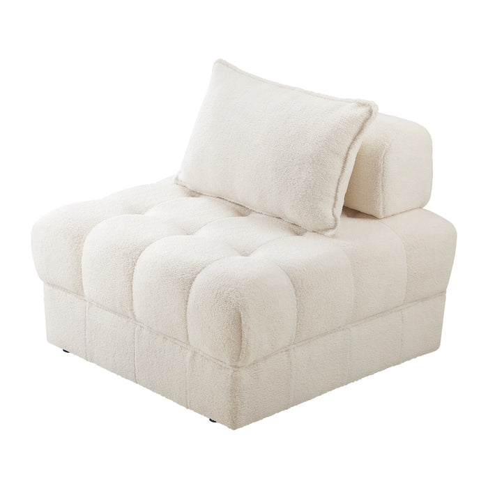 1 Seater Boucle Modular Sofa Lounge Chair Armless Tofu Back White