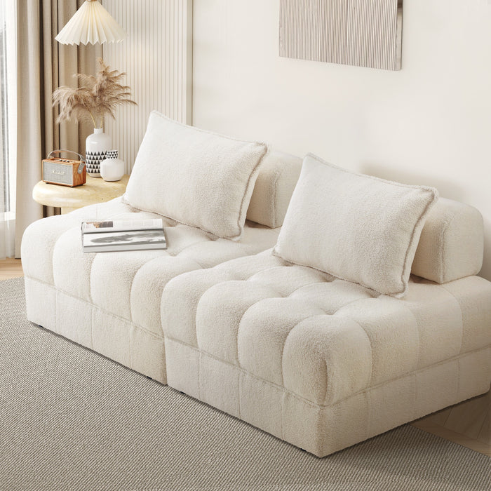 2 Seater Boucle Modular Sofa Lounge Chair Armless Tofu Back White