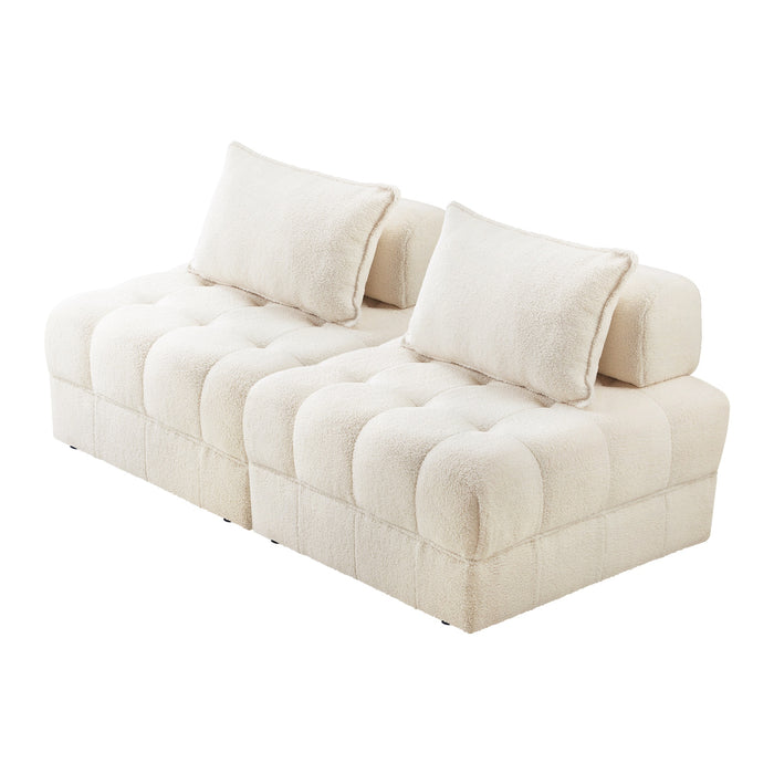 2 Seater Boucle Modular Sofa Lounge Chair Armless Tofu Back White