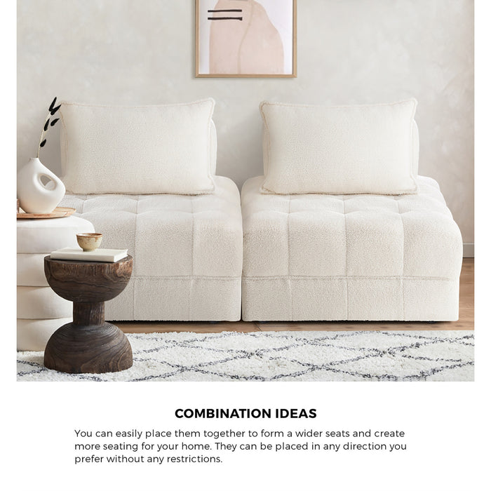 3 Seater Boucle Modular Sofa Lounge Chair Armless Tofu Back White
