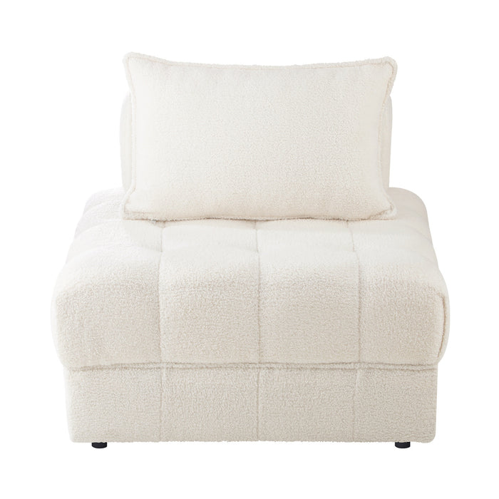 3 Seater Boucle Modular Sofa Lounge Chair Armless Tofu Back White