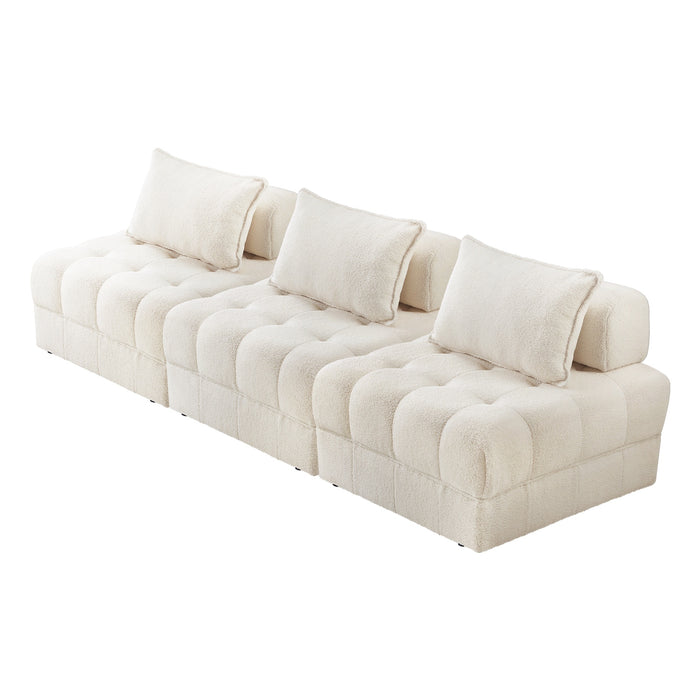 3 Seater Boucle Modular Sofa Lounge Chair Armless Tofu Back White