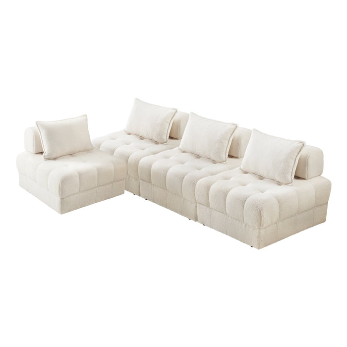 4 Seater Boucle Modular Sofa Lounge Chair Armless Tofu Back White