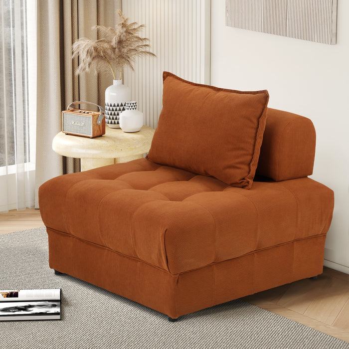 1 Seater Velvet Modular Sofa Lounge Chair Armless Tofu Back Brown