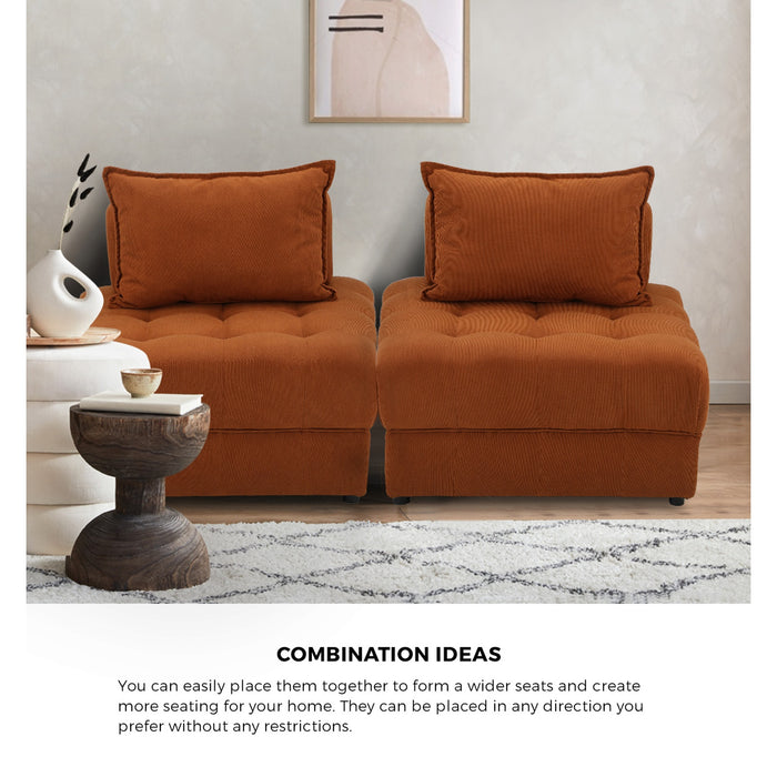 1 Seater Velvet Modular Sofa Lounge Chair Armless Tofu Back Brown