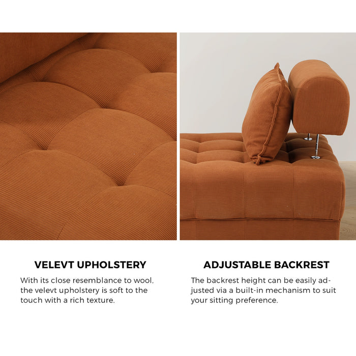 1 Seater Velvet Modular Sofa Lounge Chair Armless Tofu Back Brown