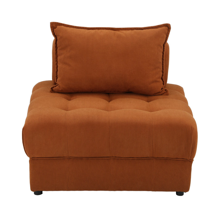 1 Seater Velvet Modular Sofa Lounge Chair Armless Tofu Back Brown