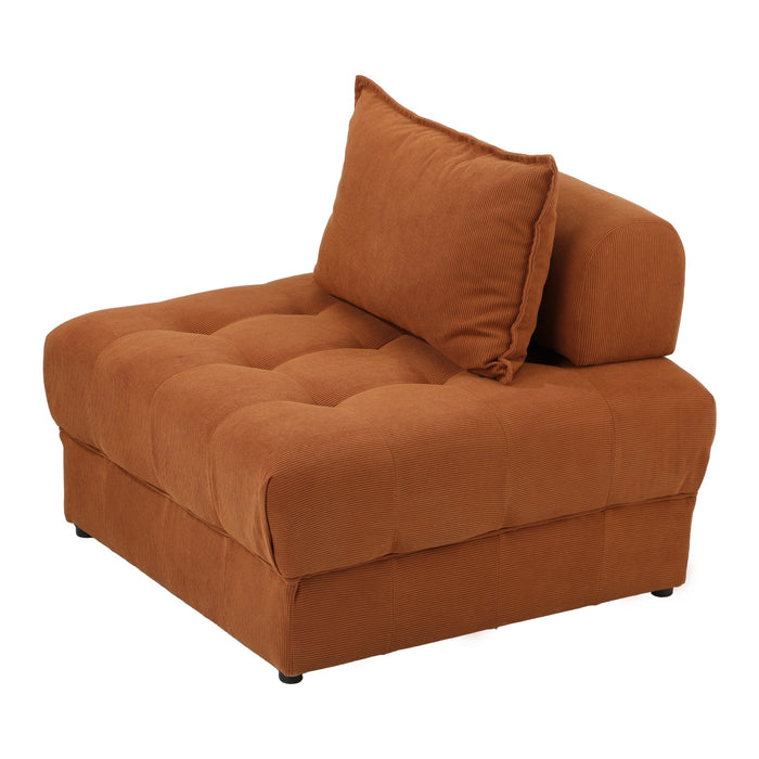 1 Seater Velvet Modular Sofa Lounge Chair Armless Tofu Back Brown
