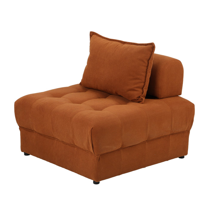 1 Seater Velvet Modular Sofa Lounge Chair Armless Tofu Back Brown