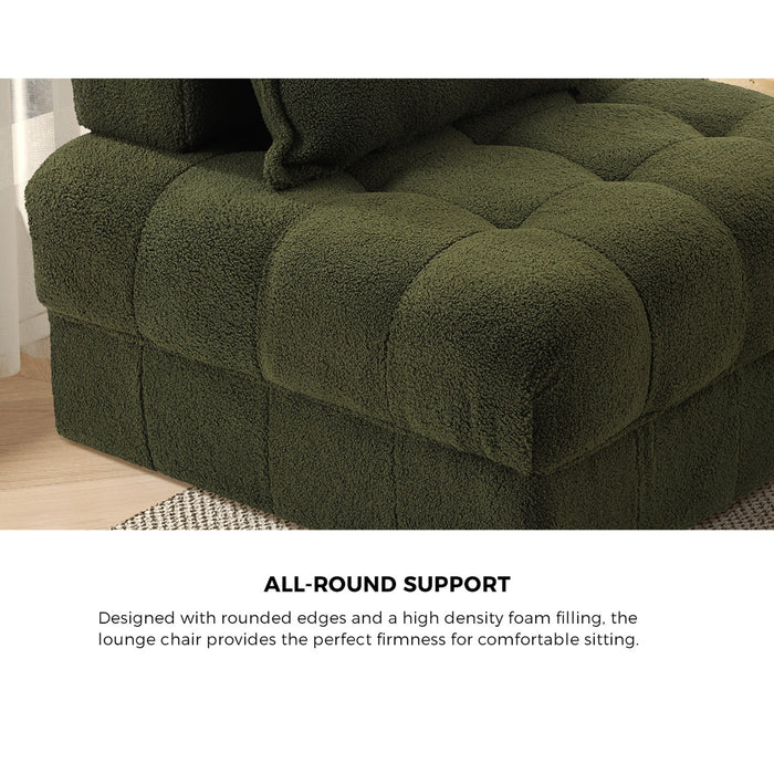 2 Seater Boucle Modular Sofa & Ottoman Set Armless Tofu Back Green