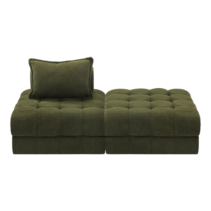 2 Seater Boucle Modular Sofa & Ottoman Set Armless Tofu Back Green