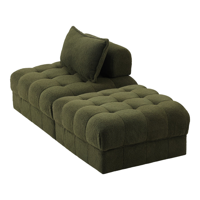 2 Seater Boucle Modular Sofa & Ottoman Set Armless Tofu Back Green