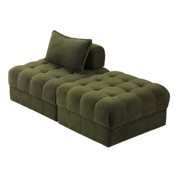 2 Seater Boucle Modular Sofa & Ottoman Set Armless Tofu Back Green