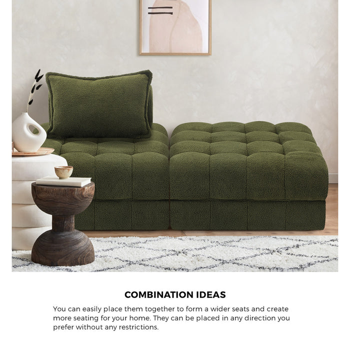 3 Seater Boucle Modular Sofa & Ottoman Set Armless Tofu Back Green