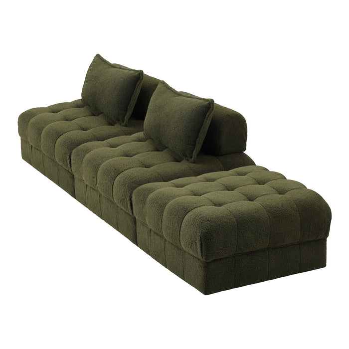 3 Seater Boucle Modular Sofa & Ottoman Set Armless Tofu Back Green