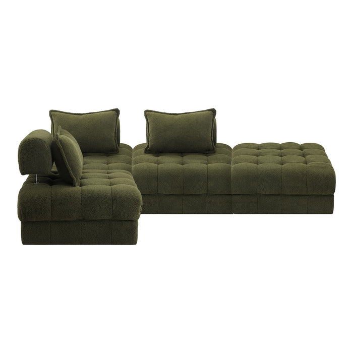 4 Seater Boucle Modular Sofa & Ottoman Set Armless Tofu Back Green