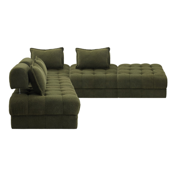 5 Seater Boucle Modular Sofa & Ottoman Set Armless Tofu Back Green