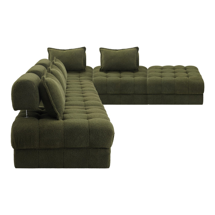6 Seater Boucle Modular Sofa & Ottoman Set Armless Tofu Back Green