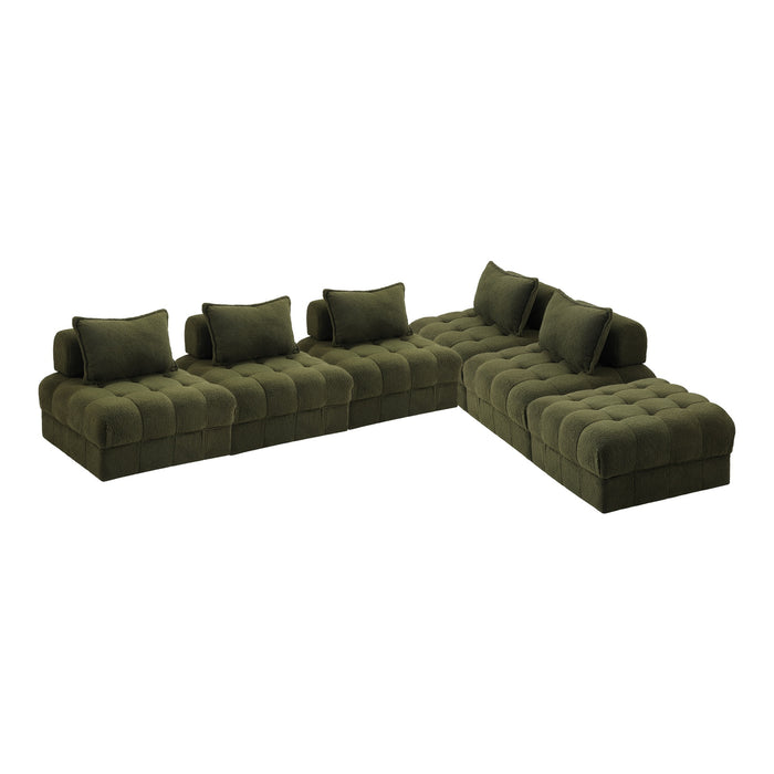 6 Seater Boucle Modular Sofa & Ottoman Set Armless Tofu Back Green