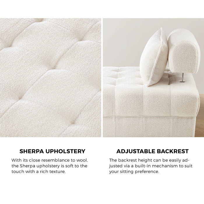 3 Seater Boucle Modular Sofa & Ottoman Set Armless Tofu Back White