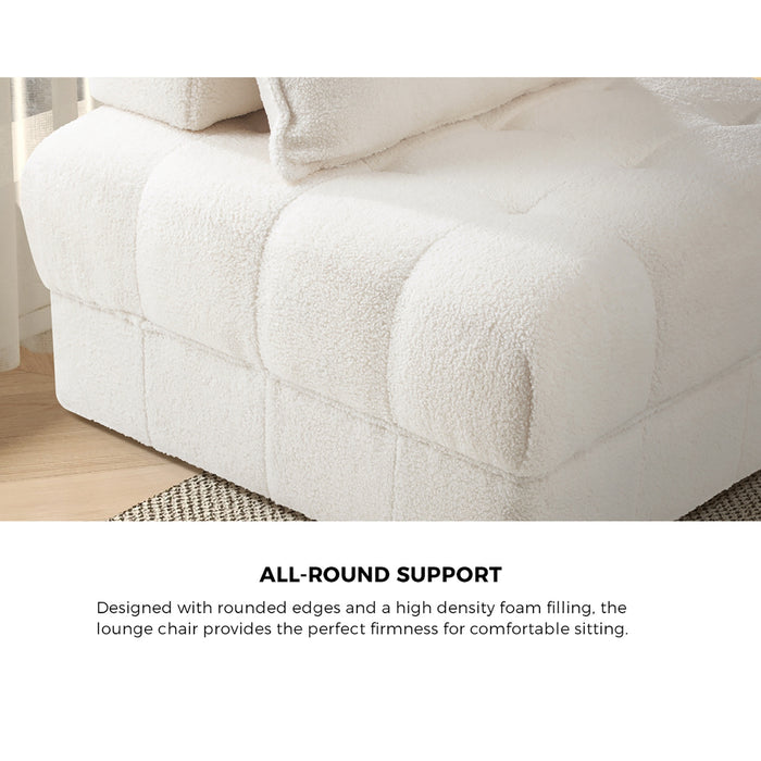 3 Seater Boucle Modular Sofa & Ottoman Set Armless Tofu Back White