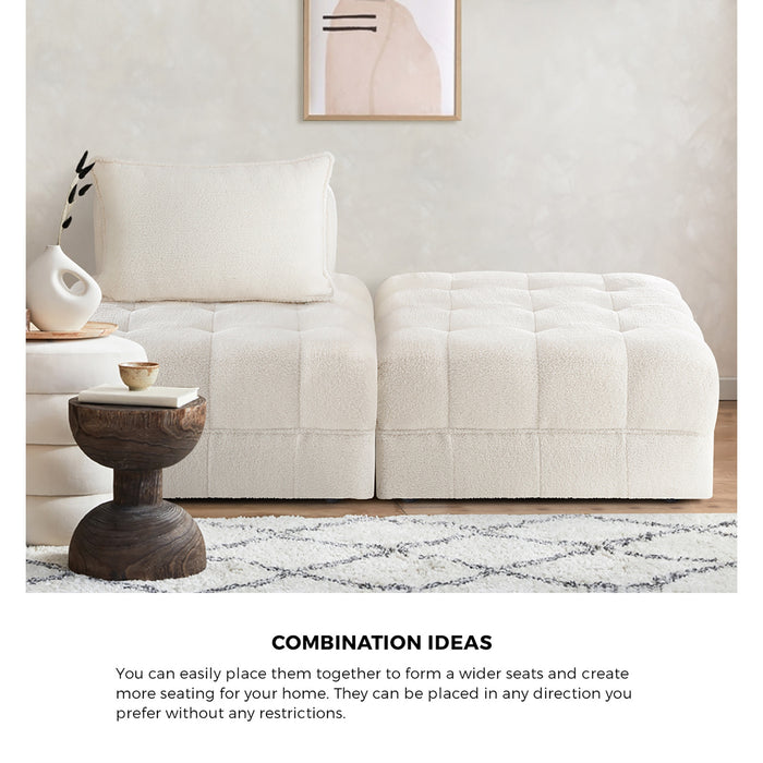 5 Seater Boucle Modular Sofa & Ottoman Set Armless Tofu Back White