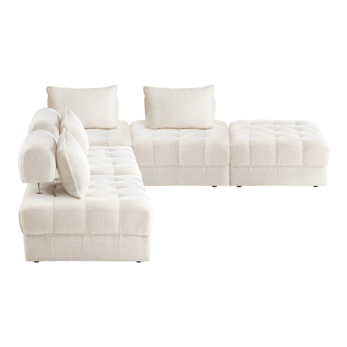 5 Seater Boucle Modular Sofa & Ottoman Set Armless Tofu Back White