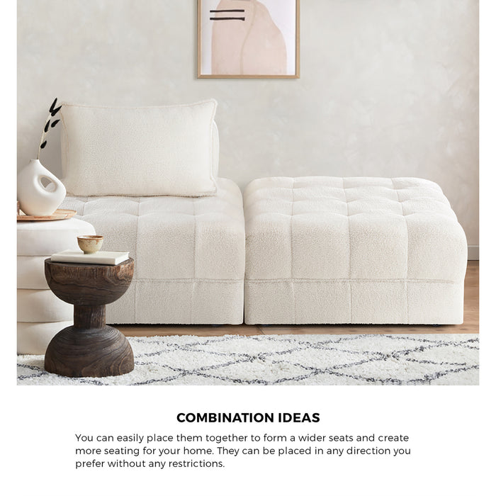 6 Seater Boucle Modular Sofa & Ottoman Set Armless Tofu Back White