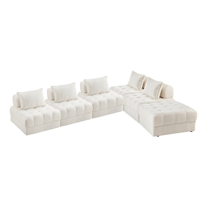 6 Seater Boucle Modular Sofa & Ottoman Set Armless Tofu Back White