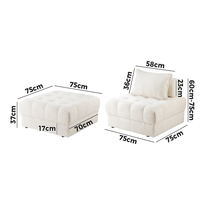 6 Seater Boucle Modular Sofa & Ottoman Set Armless Tofu Back White