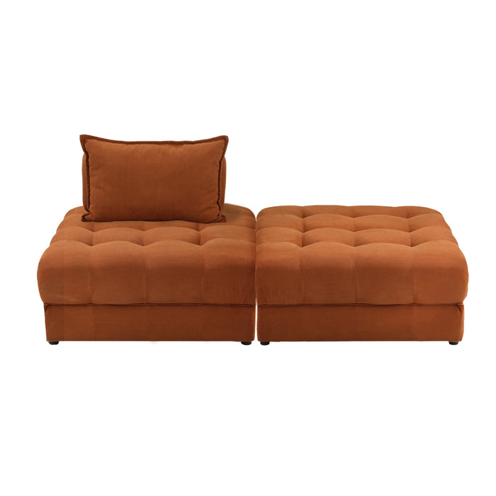 2 Seater Velvet Modular Sofa & Ottoman Set Armless Tofu Back Brown