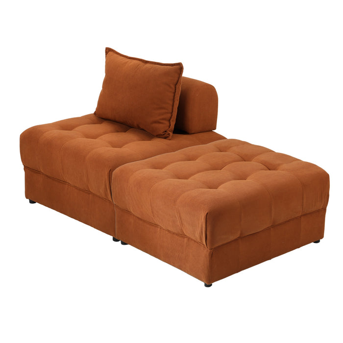 2 Seater Velvet Modular Sofa & Ottoman Set Armless Tofu Back Brown