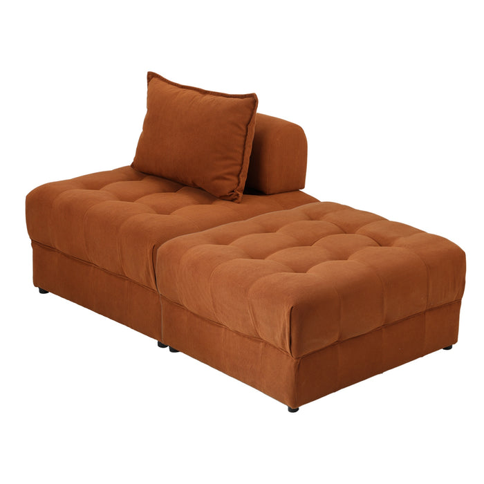 2 Seater Velvet Modular Sofa & Ottoman Set Armless Tofu Back Brown