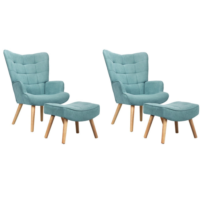 2X Armchair Lounge Chair Ottoman Accent Armchairs Fabric Sofa Blue