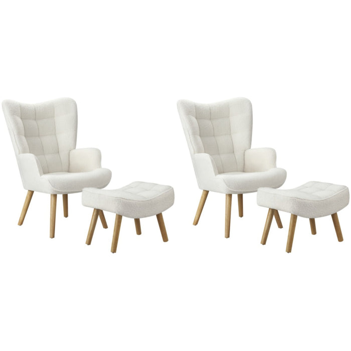 2X Armchair Lounge Chair Ottoman Accent Armchairs Sherpa Sofa White