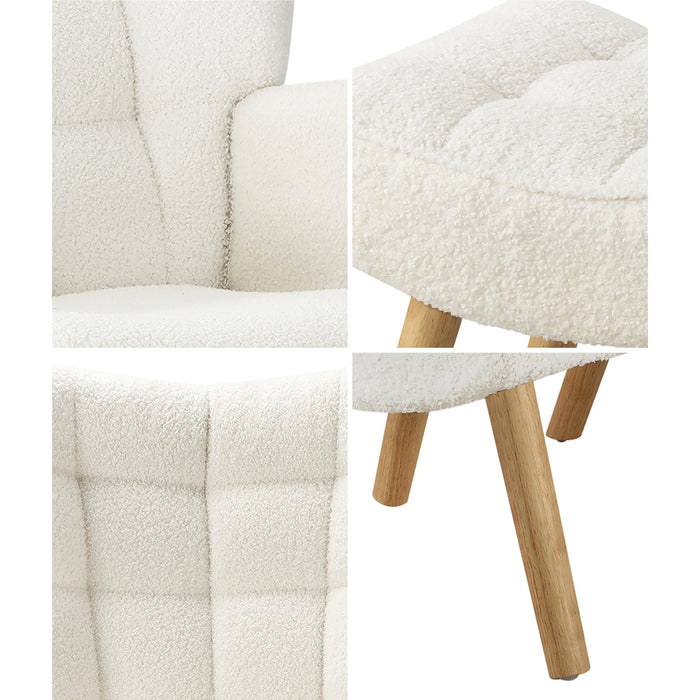 2X Armchair Lounge Chair Ottoman Accent Armchairs Sherpa Sofa White