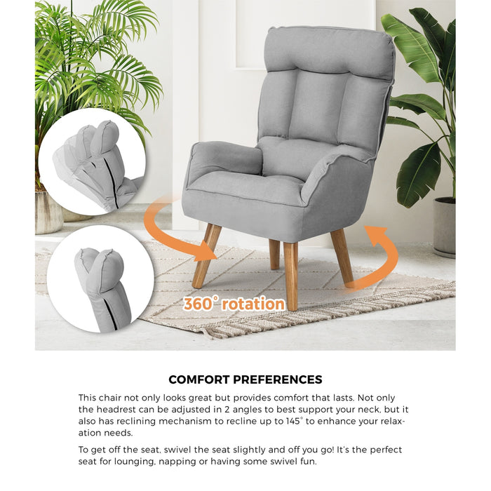 2X 360 Swivel Recliner Armchair Lounge Ottoman Chair With Stool Grey