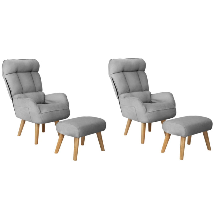 2X 360 Swivel Recliner Armchair Lounge Ottoman Chair With Stool Grey