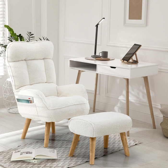 2X 360 Swivel Recliner Armchair Lounge Ottoman Chair With Stool Sherpa