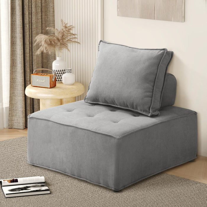 1Pc Modular Sofa Lounge Chair Armless Adjustable Back Linen Grey