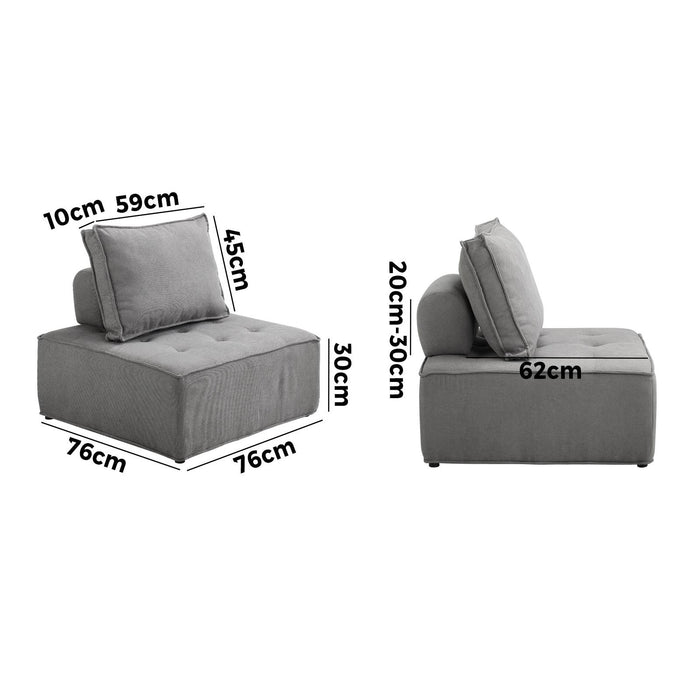 1Pc Modular Sofa Lounge Chair Armless Adjustable Back Linen Grey