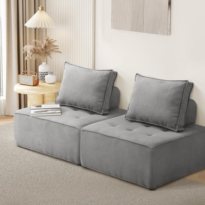 2 Pack Modular Sofa Lounge Chair Armless Tofu Back Linen Grey