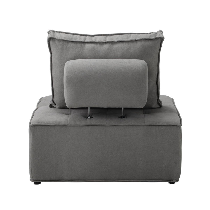 2Pcs Modular Sofa Lounge Chair Armless Adjustable Back Linen Grey