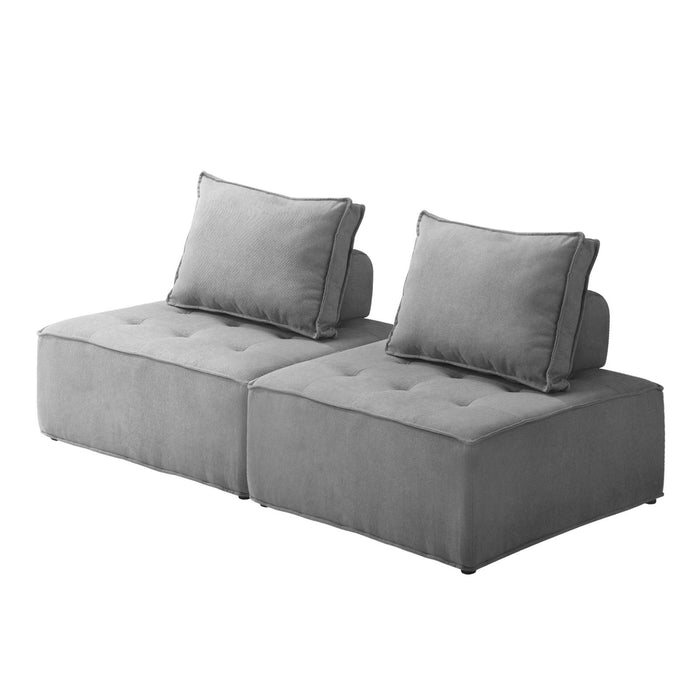 2Pcs Modular Sofa Lounge Chair Armless Adjustable Back Linen Grey
