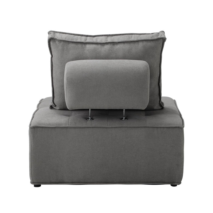 3Pcs Modular Sofa Lounge Chair Armless Adjustable Back Linen Grey