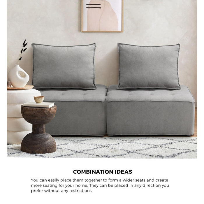 4Pcs Modular Sofa Lounge Chair Armless Tofu Back Linen Grey