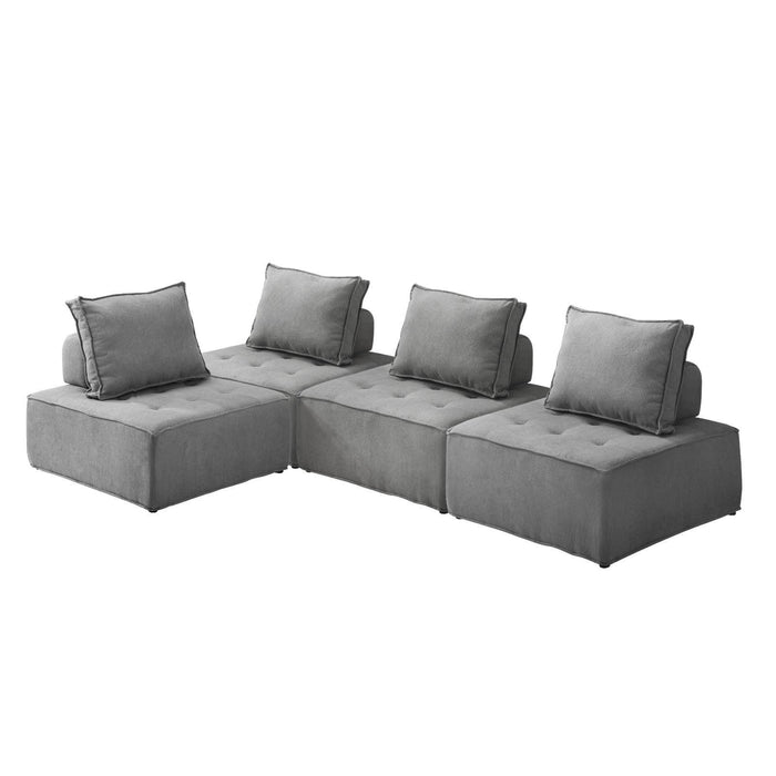 4Pcs Modular Sofa Lounge Chair Armless Tofu Back Linen Grey