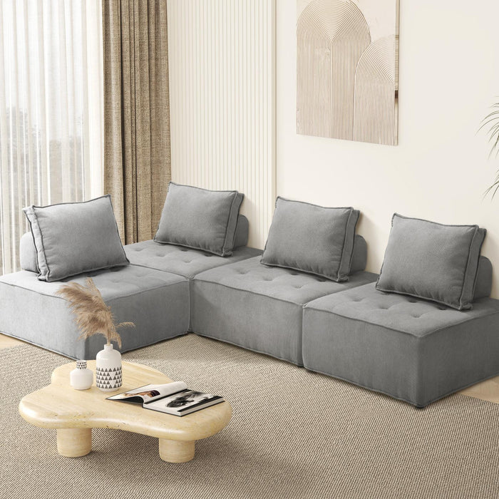 4Pcs Modular Sofa Lounge Chair Armless Adjustable Back Linen Grey