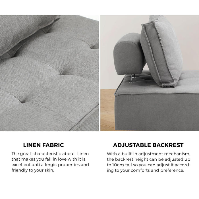 4Pcs Modular Sofa Lounge Chair Armless Adjustable Back Linen Grey